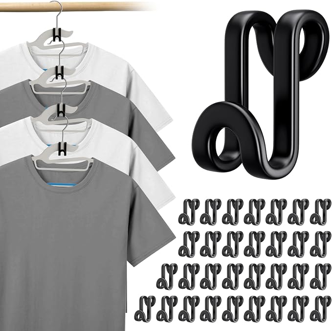 Tinfol Black Hanger Connector Hooks, Heavy Duty Clothes Hanger Extender Clips by Tinfol
