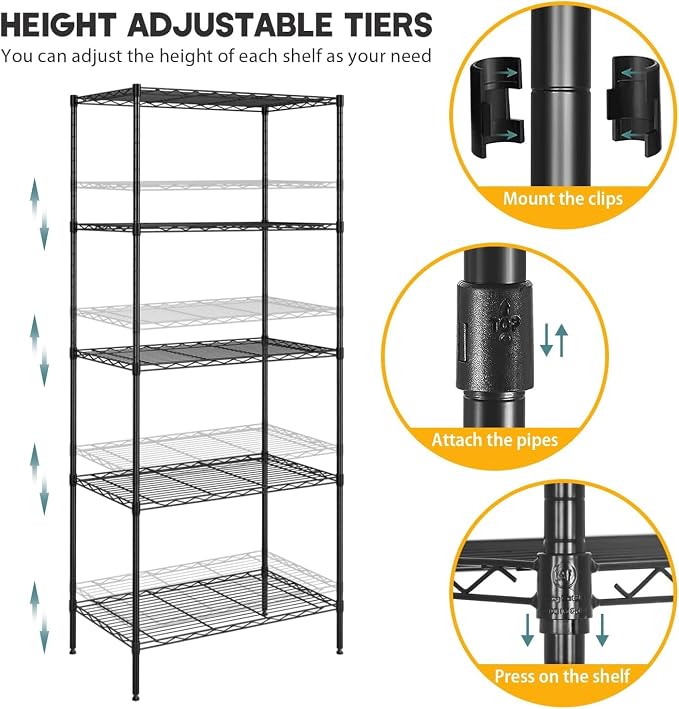 Meet perfect 5-Tier NSF Certified Steel Shelving Unit, 500 lbs Capacity Heavy - Image 5
