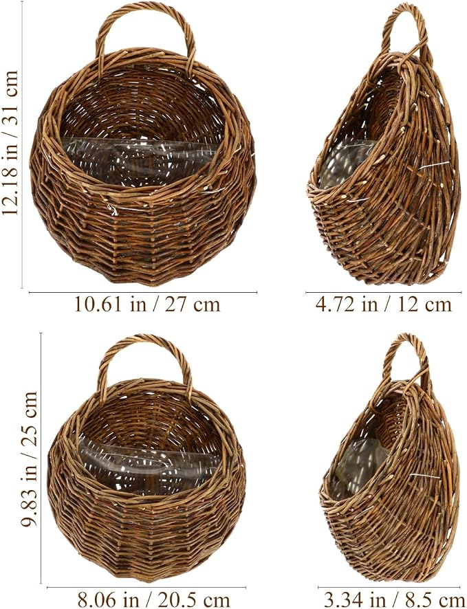 DOITOOL 2PCS Woven Hanging Wall Basket Rattan Wall Planter, Wicker Handmade - Image 3