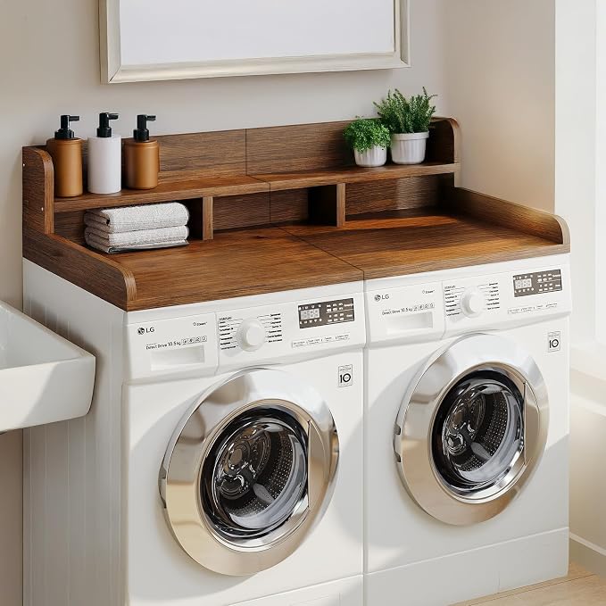 Washer Dryer Countertop, Double Layer Walnut Wood Topper by Unknown