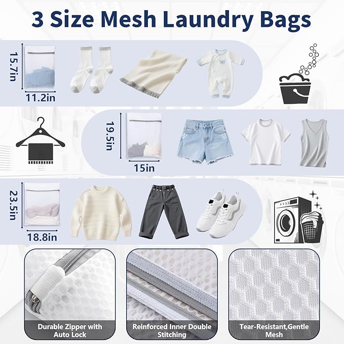 Laundry Bag Backpack with 3 Sizes Mesh Wash Bags and Shoulder Straps Foldable - Image 3