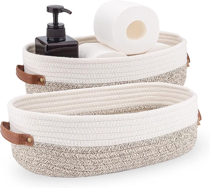 2 Pack Woven Storage Basket for Toilet Tank Top, Farmhouse Home Decor by Oradrem