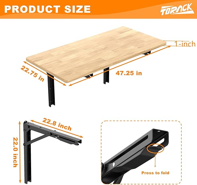 TORACK Heavy Duty Wall Mounted Folding Workbench, Space-Saving Collapsible Wall - Image 3
