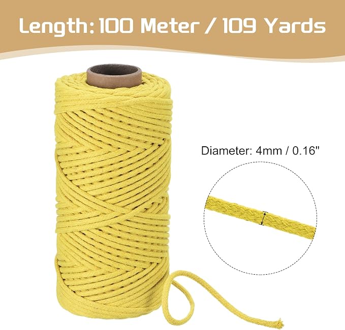 Rebower Macrame Cord 4mm x 109 Yard, Natural Cotton Macrame Rope Twisted - Image 2