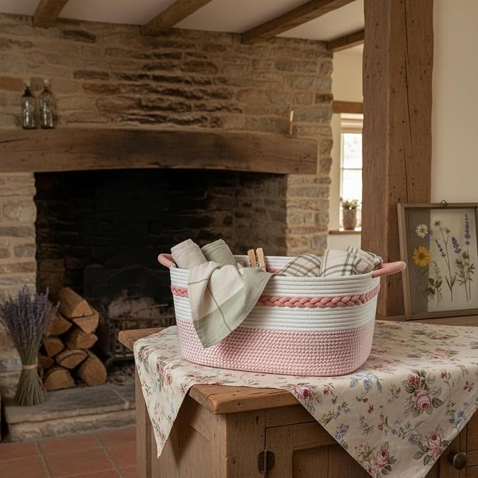 Decorative laundry basket with handles woven from natural cotton rope storage - Image 5