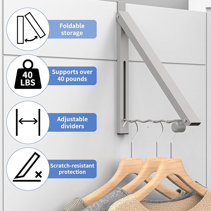 Clothes Drying Rack for Laundry Room Organization, Foldable Over The Door - Image 3