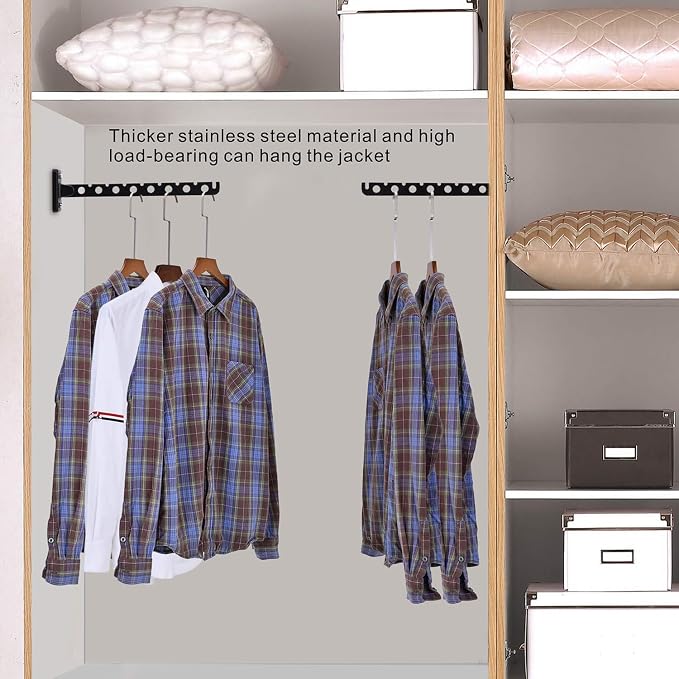 Wall Mounted Clothes Hanger 2 Pack Black Folding Wall Mounted Rack Clothes - Image 2