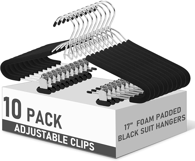 Kathfly 10 Pack Foam Padded Black Suit Hangers by Kathfly