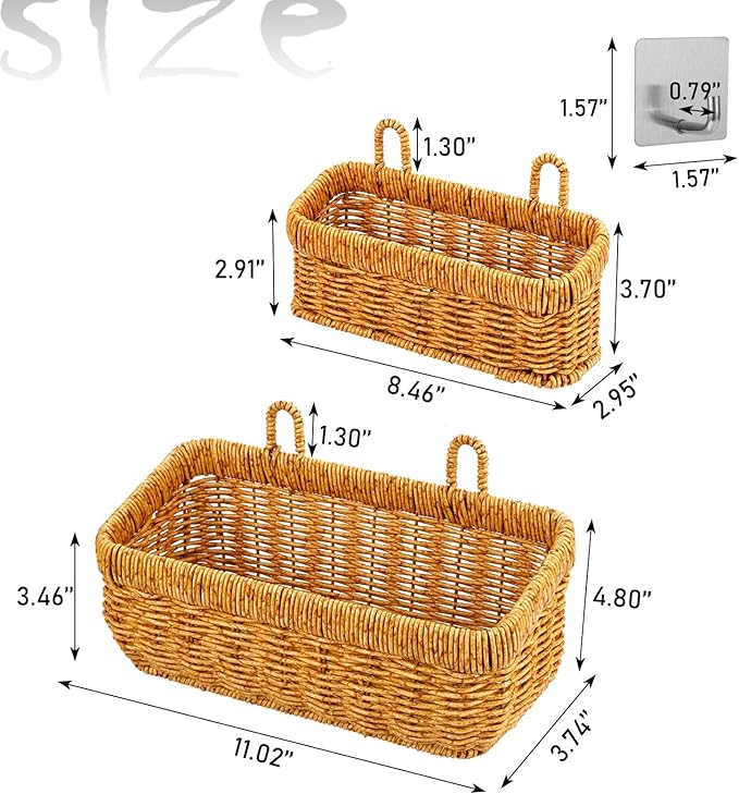2 pack Wall Hanging Baskets for Storage Square Woven Hanging Basket - Image 2
