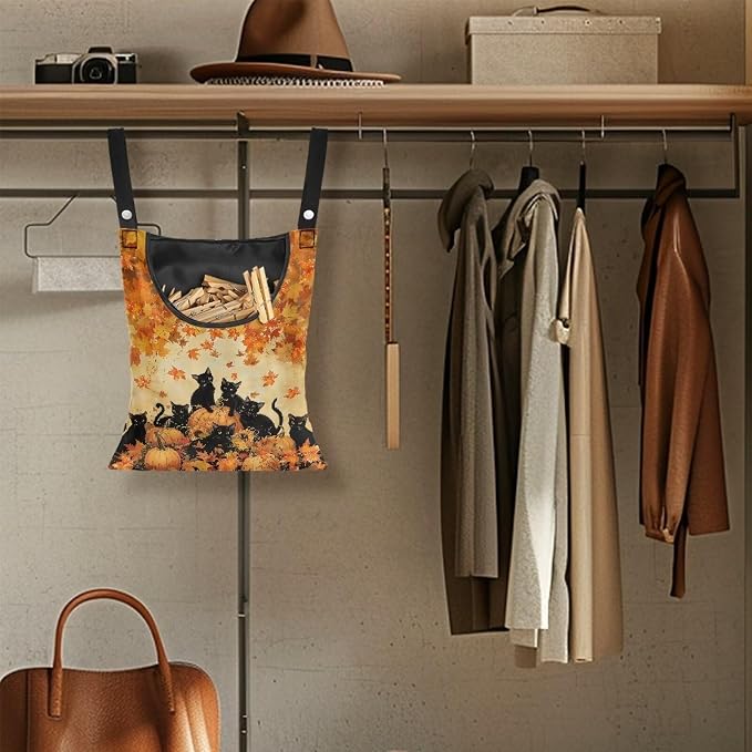 Cat Pumpkin Maple Hanging Clothes Pin Bag Clothespin Storage Organizer Large - Image 4
