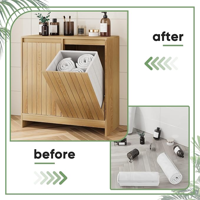 Smuxee Double Tilt Out Laundry Hamper Cabinet, Hidden Laundry Cabinet - Image 7