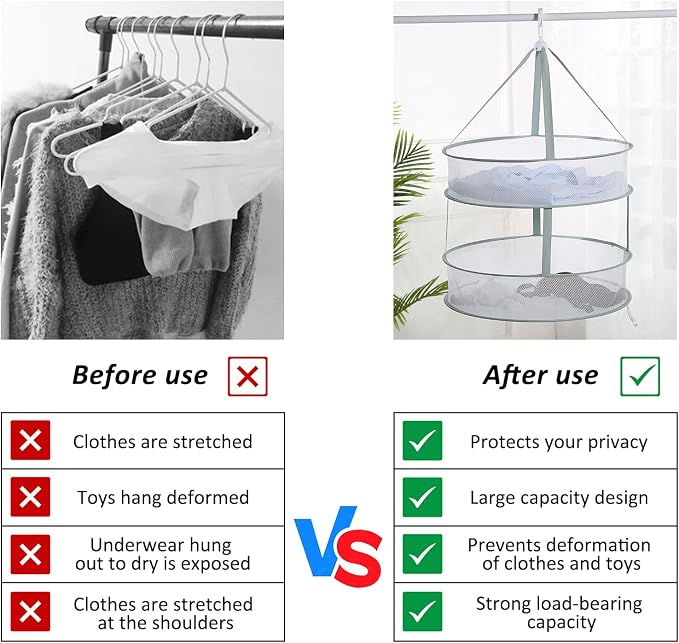 AUTODECO 2 Pack 2-Tier Folding Mesh Clothes Hanging Dryer, Sweater Drying Rack - Image 6