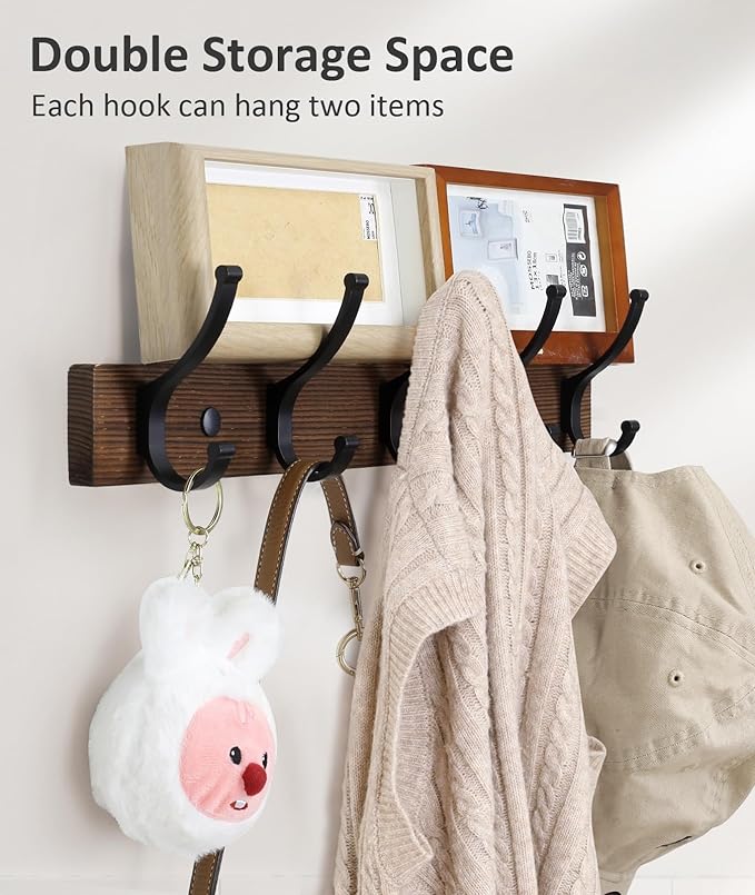 Coat Rack Wall Mount, 16.5 Inches Wood Coat Hooks Wall Mount, Wall Coat Rack - Image 3