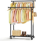 Double Rods Clothes Rack with Wheels, Rolling Clothing Rack by Unknown