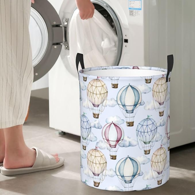 Watercolor Hot Air Balloons And Clouds Laundry Hamper Bag - Image 6