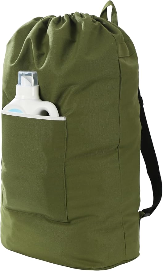 Canvas Laundry bag, Washable Laundry backpack, Adjustable Straps, Large Front by GORISEN