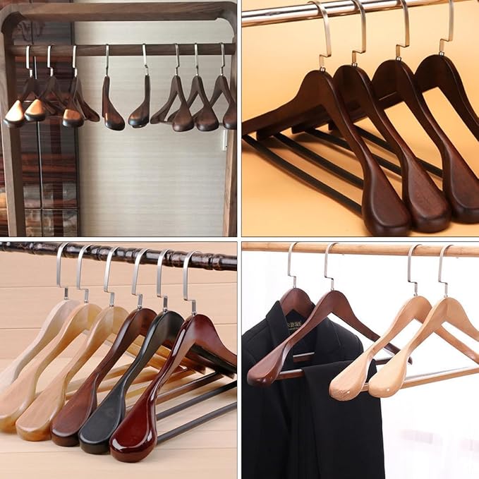 Wide Coat Hanger Thickened Solid Wood Extra Wide Shoulders Non-Slip Brown Suit - Image 3