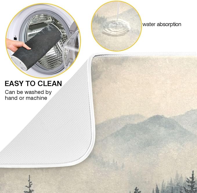 Famous Foggy Mountains Forest Trees Absorbent Dish Drying Mat Microfiber - Image 5