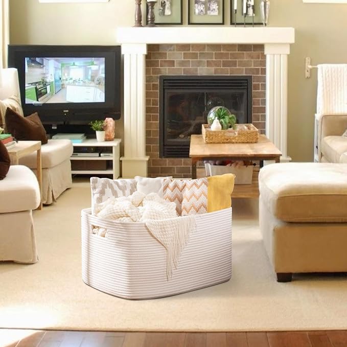 OIAHOMY 75L Large Blanket Basket, Woven Cotton Rope Baskets - Image 8