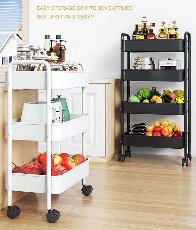 XIUSHE 3-Tier Metal Utility Cart Rolling Storage Organizer, Portable and Sturdy - Image 2