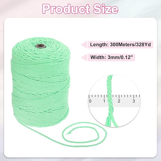 HARFINGTON Natural Macrame Cord 3mm x 328 Yards 4 Strand Twisted Cotton Macrame - Image 2