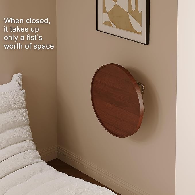 Wall Mounted Folding Table, Walnut Bedside Shelf Wall Mount Floating Wall Desk - Image 5