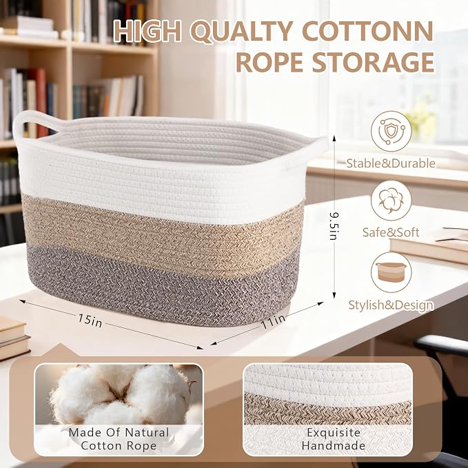3PCS Grey Cotton Rope Woven Storage Basket, Baby Blankets & Empty Gift Baskets - Image 2