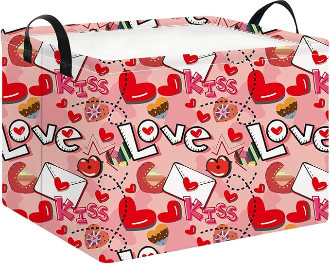 Rectangular Heart Print Storage Basket Empty, Collapsible Gift Basket by NTAOHAMPER