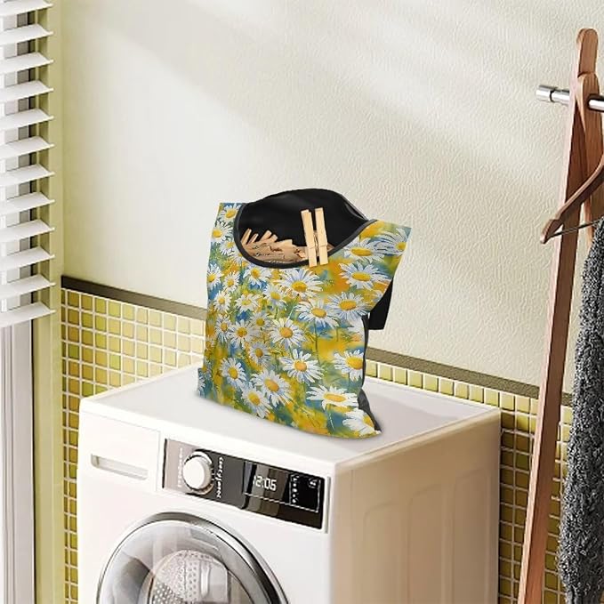 Daisy Print Clothespin Bag Space-Saving Laundry Hanging Storage Organizer - Image 3
