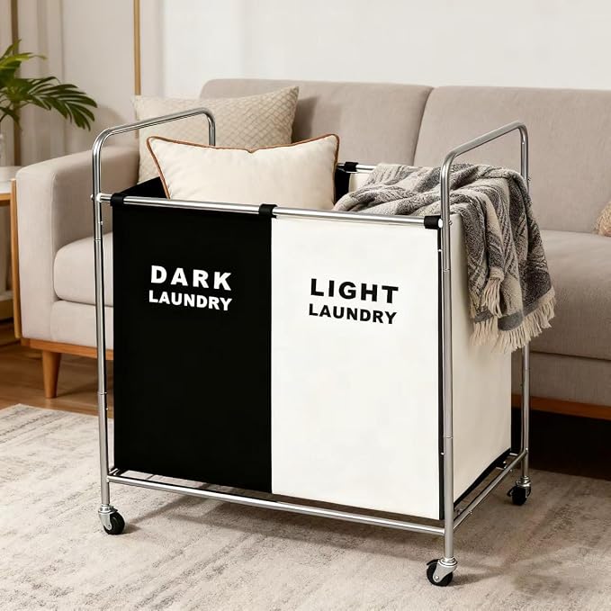 Double Compartment Rolling Laundry Sorter Cart - Image 4