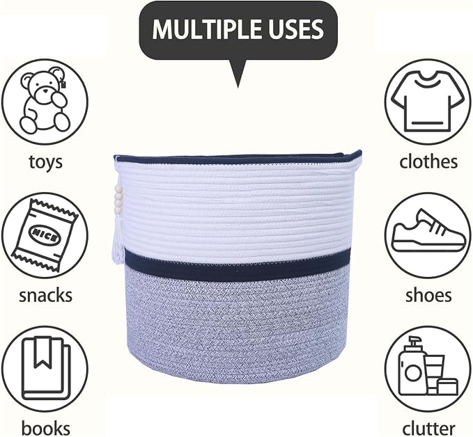 Large Woven Rope Laundry Hamper, Cotton Rope Storage Basket - Image 5