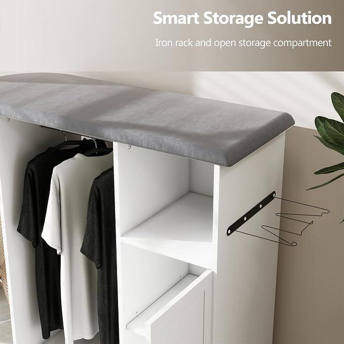 Rolling Ironing Board with Storage, Ironing Cart with Iron Holder and Coat - Image 4