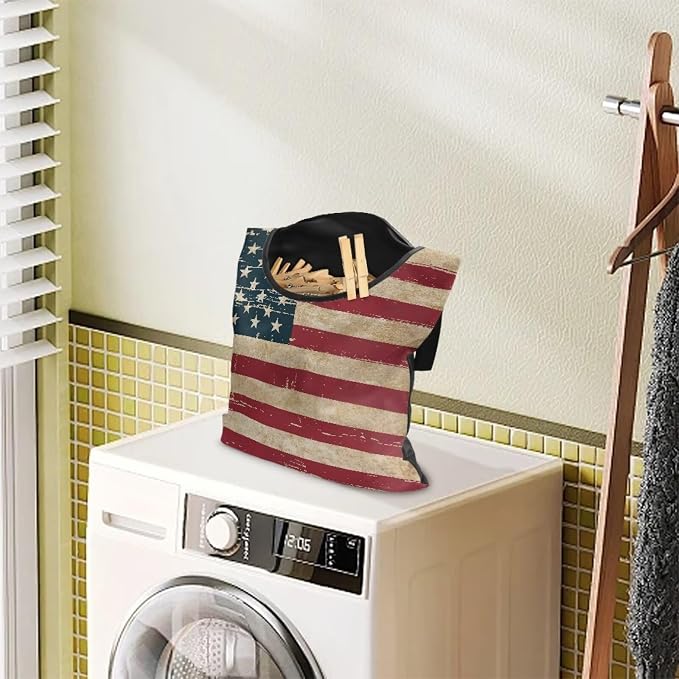 American Flag Clothespin Bag Reusable Laundry Clothes Pin Holder - Image 2