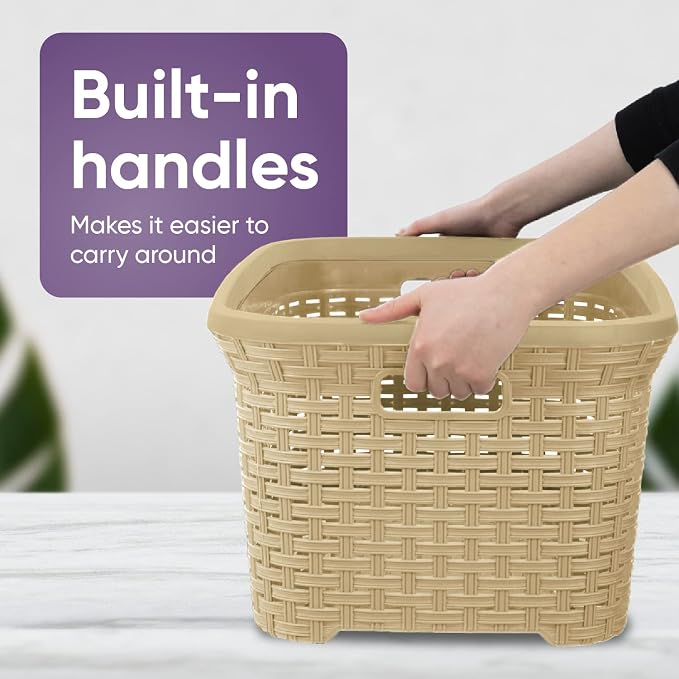Superio Laundry Basket Plastic Storage Hamper Basket, Wicker Design 50 Liter - Image 7