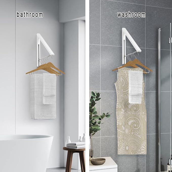 Folding Clothes Hanger Wall Mounted Retractable Clothes Rack, Easy Installation - Image 8