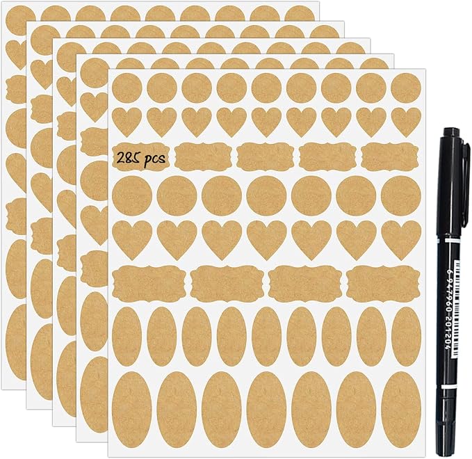 285pcs Natural Kraft Label Stickers, Self-Adhesive Blank Brown Personalized by JaoNanl