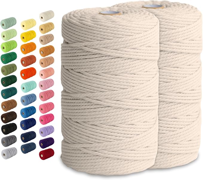 2 Pack Macrame Cord - 3mm 220 Yards Cotton Rope by NookTheory