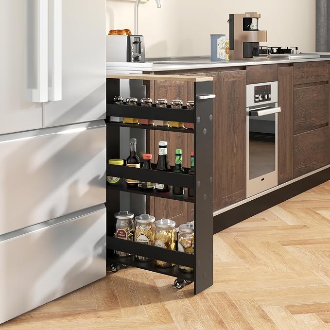 TANGZON 4-Tier Storage Trolley, Slide Out Slim Rolling Kitchen Cart - Image 9
