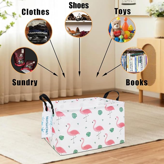 LANGYASHAN Rectangular Storage Bin Collapse Canvas Fabric Cartoon Storage Basket - Image 4