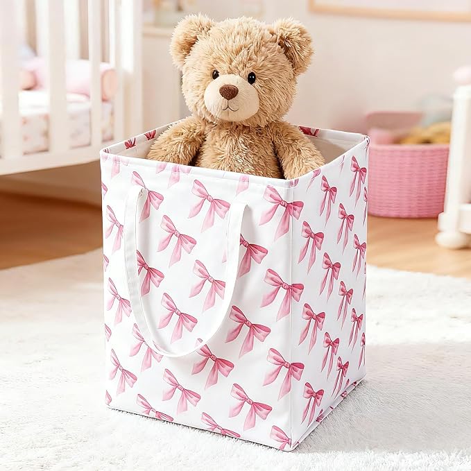 Pink Laundry Basket with Bow, Coquette Pink Laundry Hamper - Image 3