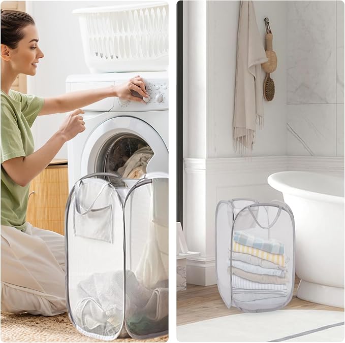 Foldable Pop Up Laundry Hamper – Set of 2 Collapsible Mesh Baskets - Image 7