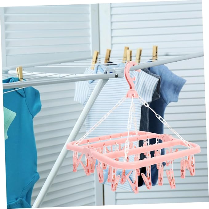 PRETYZOOM 2pcs Foldable Laundry Drying Rack Clips Hangers Clips - Image 5