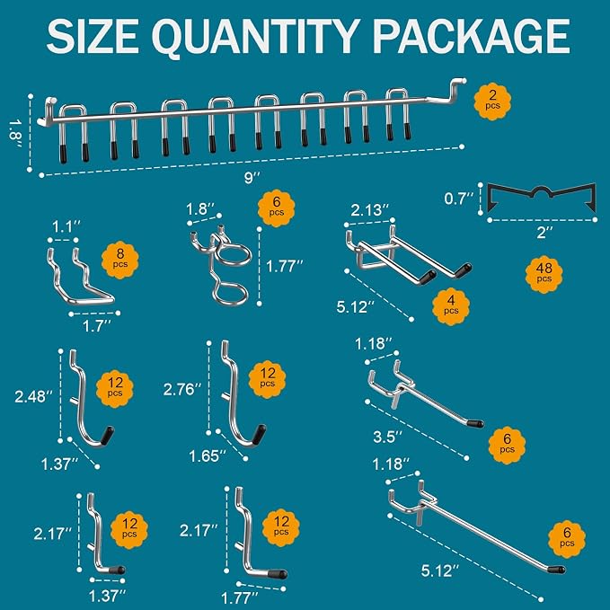 Metal Peg Board Kit with 1/4" Pegboard Accessories, Include 16.5"X13" Peg Board - Image 3