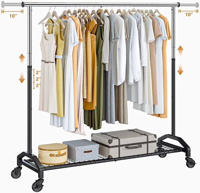 Heavy Duty Clothes Rack for Hanging Clothes Extendable Rolling Clothing Rack - Image 2