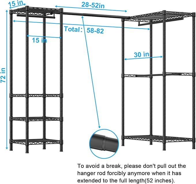 E10L L-Shaped Clothes Rack for Corner（With Expandable Hanger Rod）Heavy Duty - Image 2