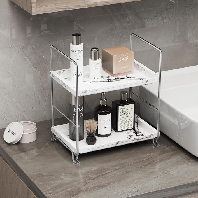 2-Tier Bathroom Organizer Countertop Perfume Makeup Shelf Cosmetics Storage - Image 2