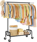 Heavy-duty Clothing Rack with Wheels, Rolling Clothes Rack with Shelf, Clothes by JIEJIERUI