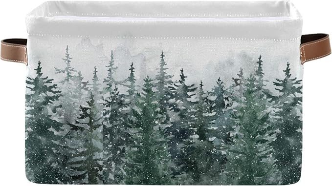 Winter Pine Forest Tree Storage Basket by Wamika