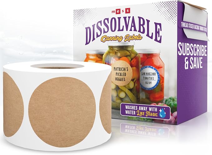 MESS Dissolvable Canning Labels, 1.5" Round, Food Storage & Containers by MESS