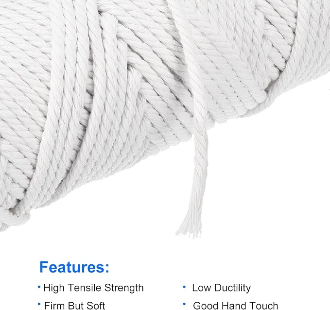 MECCANIXITY 4 Pcs Cotton Rope 4 Strand Twisted Braided Rope Cord, Plant Hanger - Image 3